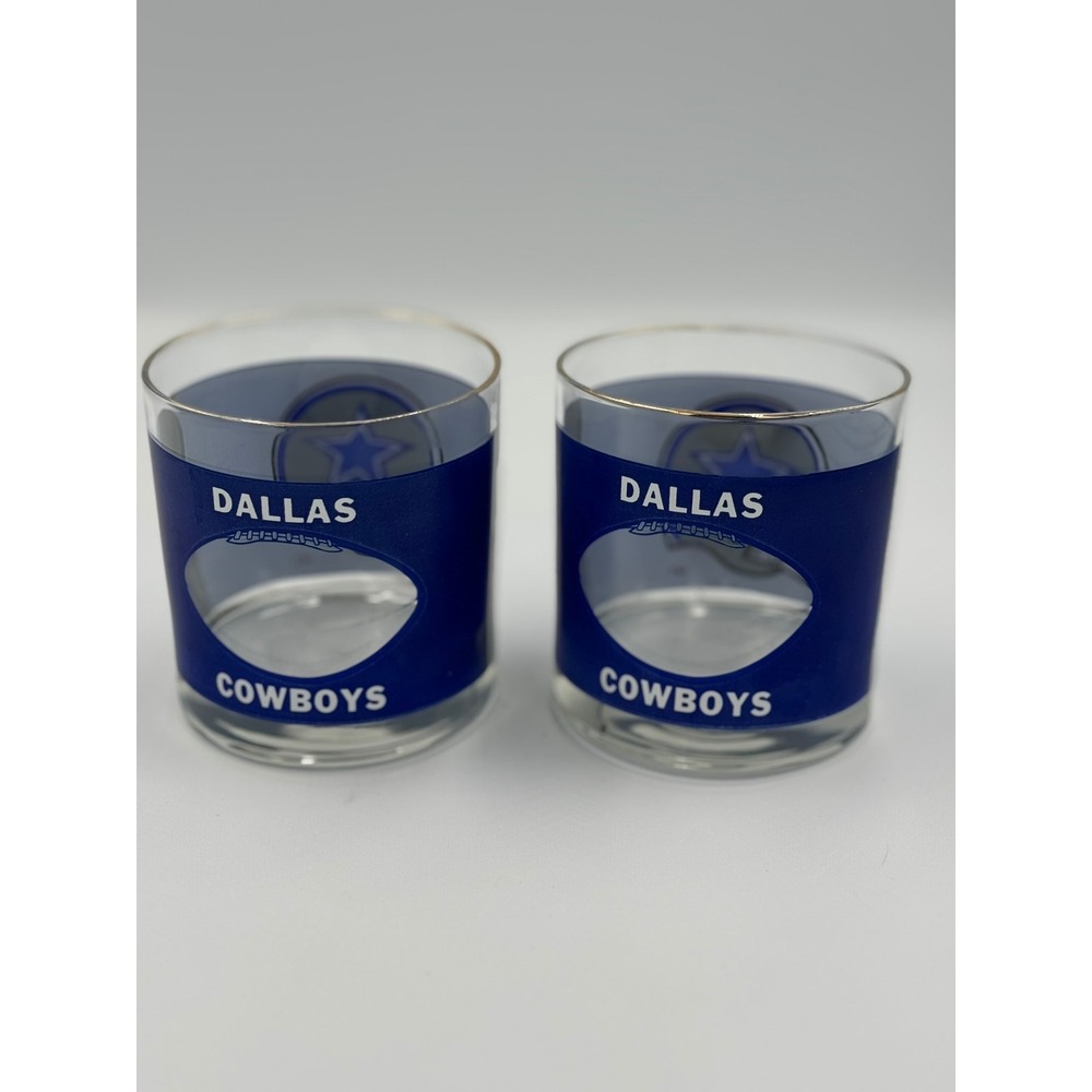 Dallas Cowboys NFL Whiskey Rocks Glasses Set of 2 Blue Gold Rim Helmet Logo